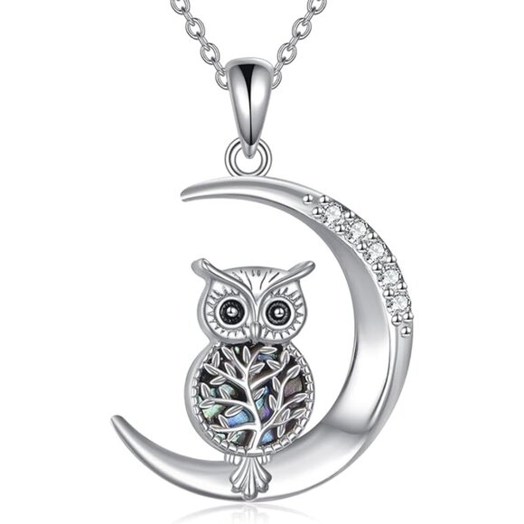 Jewelry - Diamond Owl Necklace 925 Sterling Silver Lab Grown Diamond & Abalone Shell NWT